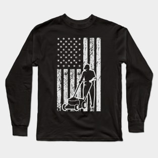Lown mowing, American Flag, 4th of July Long Sleeve T-Shirt